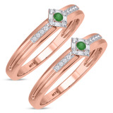 Photo of Lita 1/3 CT. T.W. Emerald and Diamond Matching Wedding Band Set 10K Rose Gold [WM2153R]