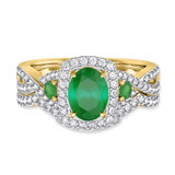 Photo of Lone 2 1/5 Carat T.W. Emerald and Diamond Matching Bridal Ring Set 10K Yellow Gold [BR2139Y-C000]