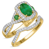 Photo of Lone 2 1/5 CT. T.W. Emerald and Diamond Matching Bridal Ring Set 14K Yellow Gold [BR2139Y-C000]