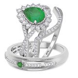 Photo of Liana 2 1/10 Carat T.W. Emerald and Diamond Trio Matching Wedding Ring Set 14K White Gold [BT2154W-C000]