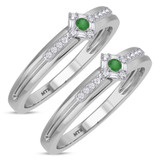 Photo of Lita 1/6 Carat T.W. Emerald and Diamond Matching Wedding Band Set 14K White Gold [WM2153W]