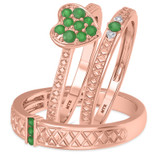 Photo of Manuka 3/8 Carat T.W. Emerald and Diamond Trio Matching Wedding Ring Set 10K Rose Gold [BT2159R-C000]