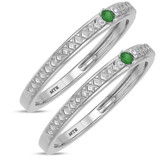 Photo of Manuka 1/8 CT. T.W. Emerald and Diamond Same Sex Ladies Band Set 10K White Gold [WL2159W]