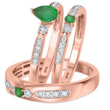Photo of Hana 7/8 Carat T.W. Emerald and Diamond Trio Matching Wedding Ring Set 14K Rose Gold [BT2143R-C000]