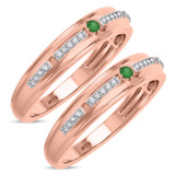 Photo of Liana 1/7 Carat T.W. Emerald and Diamond Matching Wedding Band Set 10K Rose Gold [WM2154R]