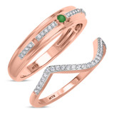 Photo of Liana 1/4 Carat T.W. Emerald and Diamond Matching Wedding Band Set 14K Rose Gold [WB2154R]