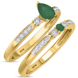 Photo of Hana 2/3 CT. T.W. Emerald and Diamond Matching Bridal Ring Set 14K Yellow Gold [BR2143Y-C000]