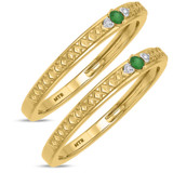 Photo of Manuka 1/8 CT. T.W. Emerald and Diamond Same Sex Ladies Band Set 14K Yellow Gold [WL2159Y]