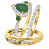 Photo of Ixora 1 3/8 Carat T.W. Emerald and Diamond Trio Matching Wedding Ring Set 10K Yellow Gold [BT2135Y-C000]