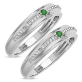 Photo of Liana 1/7 Carat T.W. Emerald and Diamond Matching Wedding Band Set 14K White Gold [WM2154W]