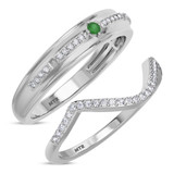 Photo of Liana 1/4 Carat T.W. Emerald and Diamond Matching Wedding Band Set 14K White Gold [WB2154W]