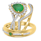 Photo of Liana 2 1/10 CT. T.W. Emerald and Diamond Trio Matching Wedding Ring Set 14K Yellow Gold [BT2154Y-C000]