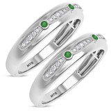 Photo of Ixora 1/7 CT. T.W. Emerald and Diamond Matching Wedding Band Set 10K White Gold [WM2135W]