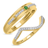Photo of Liana 1/4 CT. T.W. Emerald and Diamond Matching Wedding Band Set 14K Yellow Gold [WB2154Y]