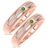 Photo of Kantuta 1/7 Carat T.W. Emerald and Diamond Matching Wedding Band Set 10K Rose Gold [WM2157R]