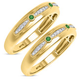 Photo of Ixora 1/7 Carat T.W. Emerald and Diamond Matching Wedding Band Set 10K Yellow Gold [WM2135Y]