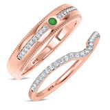 Photo of Kantuta 1/3 Carat T.W. Emerald and Diamond Matching Wedding Band Set 14K Rose Gold [WB2157R]