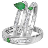 Photo of Hana 7/8 CT. T.W. Emerald and Diamond Trio Matching Wedding Ring Set 14K White Gold [BT2143W-C000]