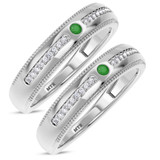 Photo of Kantuta 1/7 CT. T.W. Emerald and Diamond Matching Wedding Band Set 10K White Gold [WM2157W]
