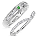 Photo of Kantuta 1/3 CT. T.W. Emerald and Diamond Matching Wedding Band Set 10K White Gold [WB2157W]
