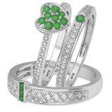 Photo of Manuka 3/8 CT. T.W. Emerald and Diamond Trio Matching Wedding Ring Set 14K White Gold [BT2159W-C000]