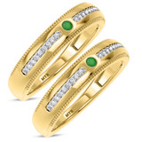Photo of Kantuta 1/7 CT. T.W. Emerald and Diamond Matching Wedding Band Set 10K Yellow Gold [WM2157Y]