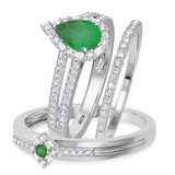 Photo of Lita 1 3/8 Carat T.W. Emerald and Diamond Trio Matching Wedding Ring Set 14K White Gold [BT2153W-C000]