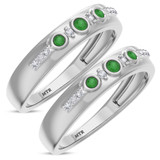 Photo of Kana 1/5 Carat T.W. Emerald and Diamond Matching Wedding Band Set 14K White Gold [WM2138W]
