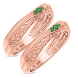 Photo of Neeja 1/8 Carat T.W. Emerald and Diamond Matching Wedding Band Set 10K Rose Gold [WM2158R]