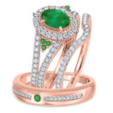 Photo of Kantuta 1 1/2 Carat T.W. Emerald and Diamond Trio Matching Wedding Ring Set 14K Rose Gold [BT2157R-C000]