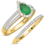 Photo of Lita 1 1/4 Carat T.W. Emerald and Diamond Matching Bridal Ring Set 14K Yellow Gold [BR2153Y-C000]