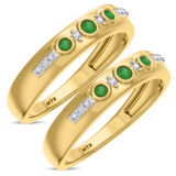 Photo of Kana 1/5 Carat T.W. Emerald and Diamond Matching Wedding Band Set 14K Yellow Gold [WM2138Y]