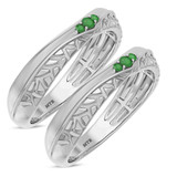 Photo of Neeja 1/8 CT. T.W. Emerald and Diamond Matching Wedding Band Set 14K White Gold [WM2158W]
