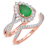Photo of Liana 2 CT. T.W. Emerald and Diamond Matching Bridal Ring Set 14K Rose Gold [BR2154R-C000]