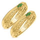 Photo of Neeja 1/8 CT. T.W. Emerald and Diamond Matching Wedding Band Set 10K Yellow Gold [WM2158Y]