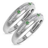 Photo of Lone 1/7 CT. T.W. Emerald and Diamond Matching Wedding Band Set 10K White Gold [WM2139W]
