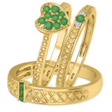 Photo of Manuka 3/8 CT. T.W. Emerald and Diamond Trio Matching Wedding Ring Set 14K Yellow Gold [BT2159Y-C000]