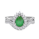 Photo of Liana 2 CT. T.W. Emerald and Diamond Matching Bridal Ring Set 14K White Gold [BR2154W-C000]