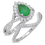Photo of Liana 2 CT. T.W. Emerald and Diamond Matching Bridal Ring Set 14K White Gold [BR2154W-C000]