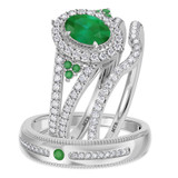 Photo of Kantuta 1 1/2 Carat T.W. Emerald and Diamond Trio Matching Wedding Ring Set 14K White Gold [BT2157W-C000]