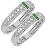 Photo of Manuka 1/7 Carat T.W. Emerald and Diamond Matching Wedding Band Set 10K White Gold [WM2159W]