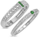 Photo of Manuka 1/5 Carat T.W. Emerald and Diamond Matching Wedding Band Set 10K White Gold [WB2159W]