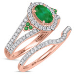 Photo of Kantuta 1 1/3 CT. T.W. Emerald and Diamond Matching Bridal Ring Set 14K Rose Gold [BR2157R-C000]