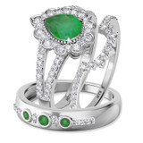 Photo of Kana 2 1/3 CT. T.W. Emerald and Diamond Trio Matching Wedding Ring Set 14K White Gold [BT2138W-C000]