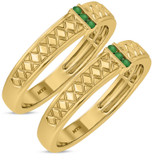 Photo of Manuka 1/7 CT. T.W. Emerald and Diamond Matching Wedding Band Set 14K Yellow Gold [WM2159Y]
