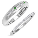 Photo of Ixora 1/4 CT. T.W. Emerald and Diamond Matching Wedding Band Set 10K White Gold [WB2135W]