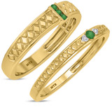 Photo of Manuka 1/5 Carat T.W. Emerald and Diamond Matching Wedding Band Set 10K Yellow Gold [WB2159Y]