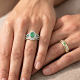 Photo of Kantuta 1 1/2 CT. T.W. Emerald and Diamond Trio Matching Wedding Ring Set 10K Yellow Gold [BT2157Y-C000]