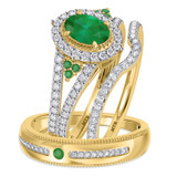 Photo of Kantuta 1 1/2 CT. T.W. Emerald and Diamond Trio Matching Wedding Ring Set 10K Yellow Gold [BT2157Y-C000]