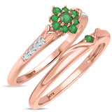 Photo of Neeja 3/8 CT. T.W. Emerald and Diamond Matching Bridal Ring Set 14K Rose Gold [BR2158R-C000]